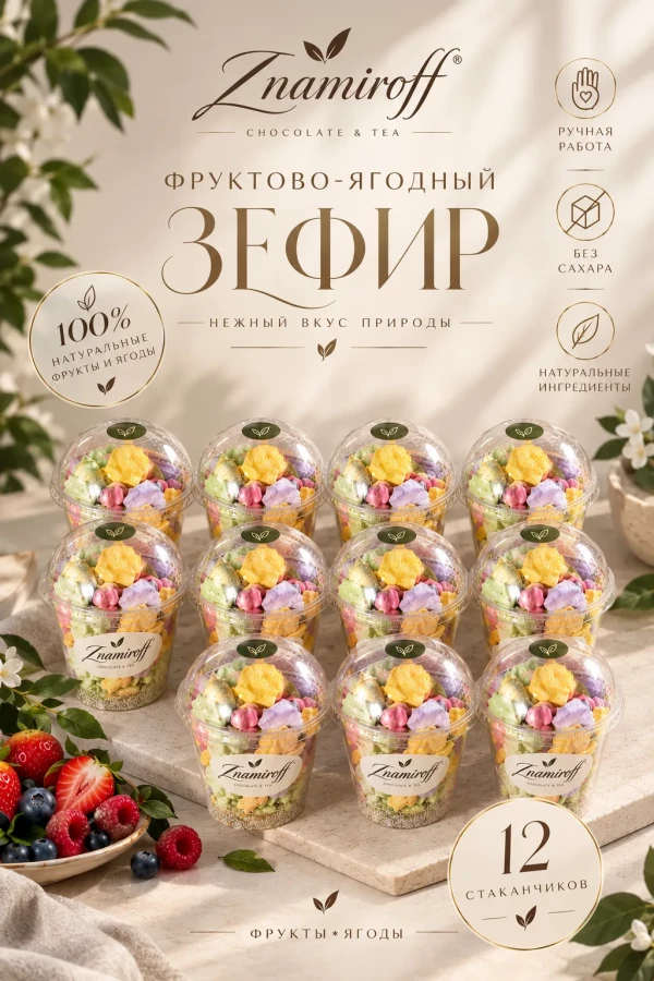 №1 Зефир в стаканчиках без сахара(коробка 12шт по 100гр) в Алексеевке